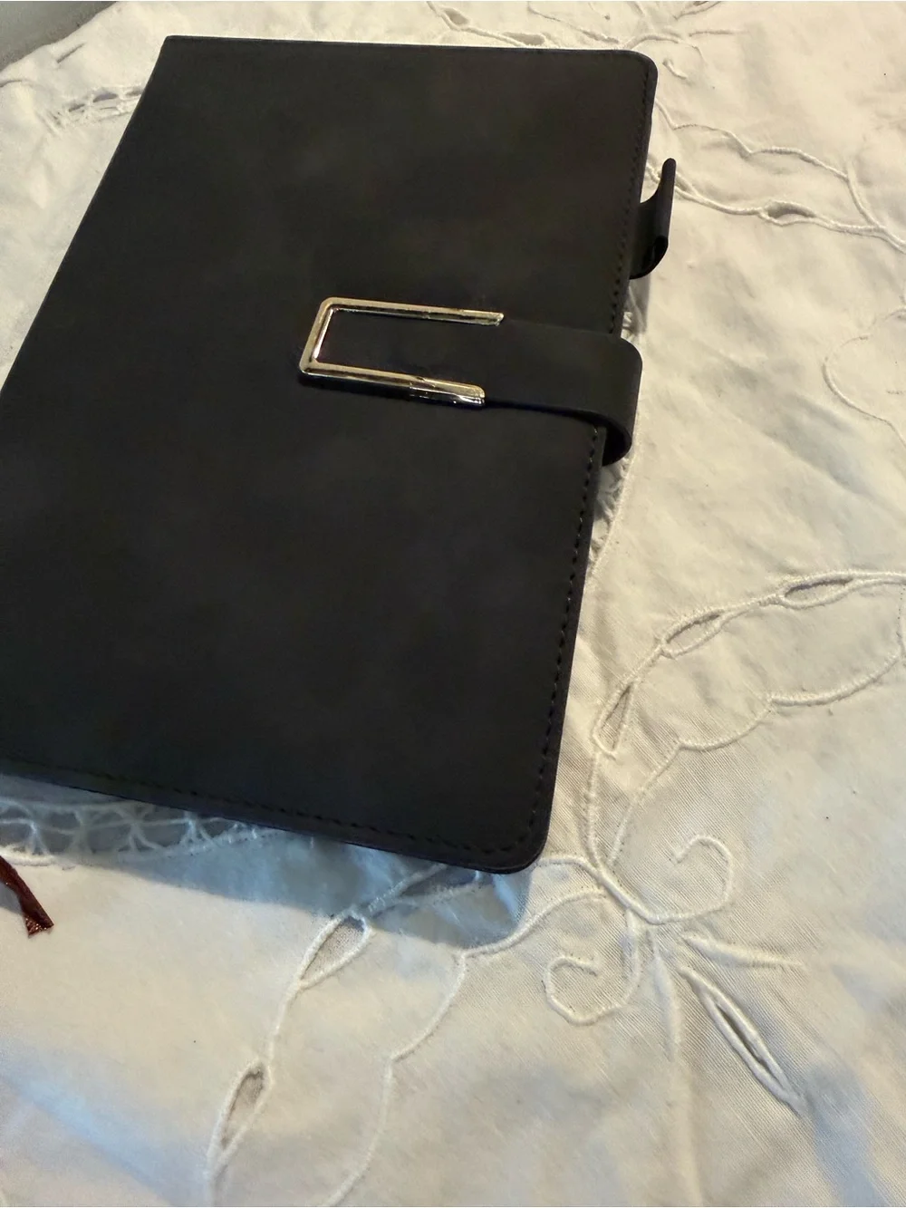 Men’s Black Leather Folio with Gold Buckle Closure